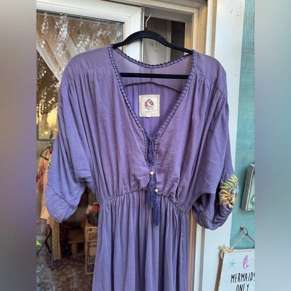 Chasing Unicorns Gorgeous Purple Bohemian Maxi Dress w Embroidered Flowers